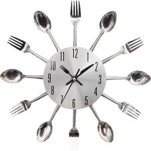 Kitchen Wall Clock, 3D Removable Modern Creative Cutlery Kitchen Spoon Fork